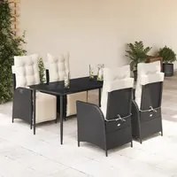 Set da Pranzo da Giardino 5 pz Nero con Cuscini in Polyrattan 3213381