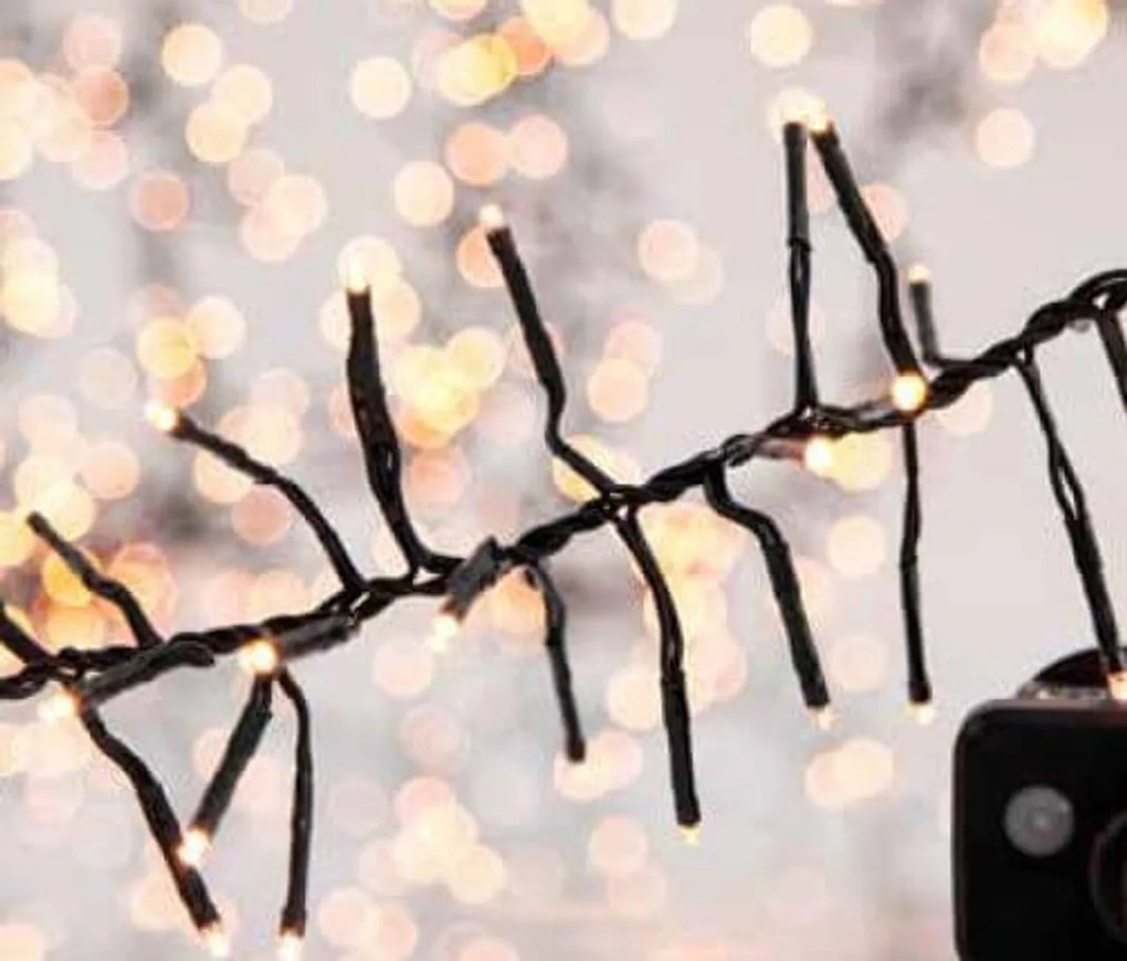 Catenaria Natalizia LED 9m 8 GIOCHI DI LUCE Cavo VERDE IP44 Colore Bianco Caldo 2200 - 2300 °K