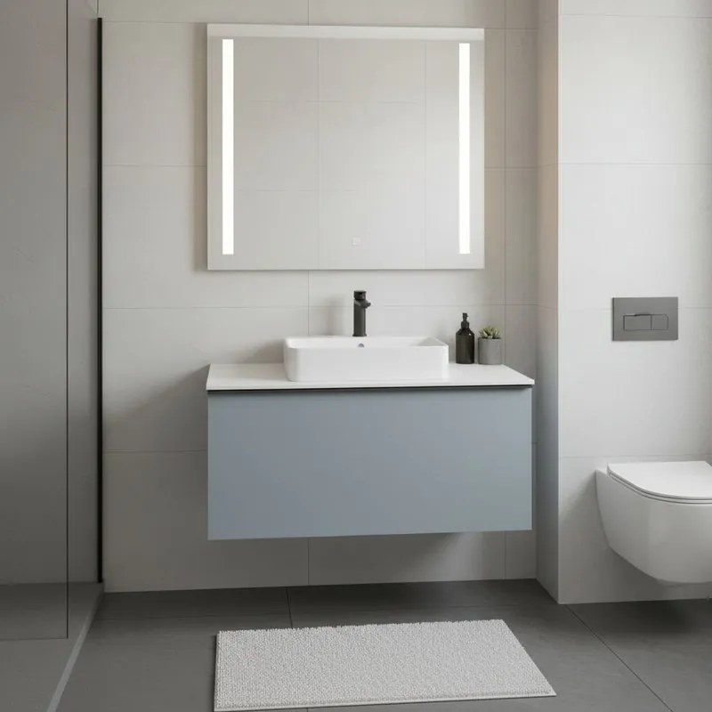 Mobile da bagno sospeso sotto lavabo Pixel plain 1 cassetto L 80 x H 40 x P 45.5 cm blu indaco e maniglia alluminio nero opaco