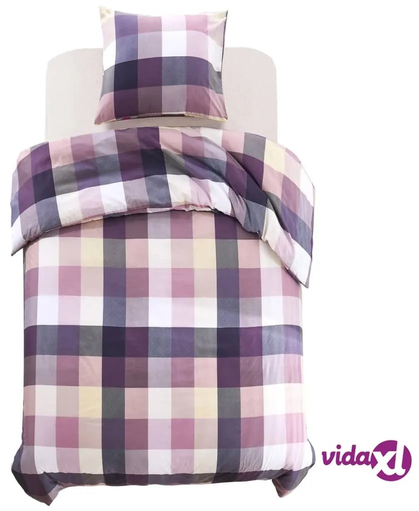 vidaXL Set Copripiumino Stampa a Scacchi Viola 155x220/80x80 cm