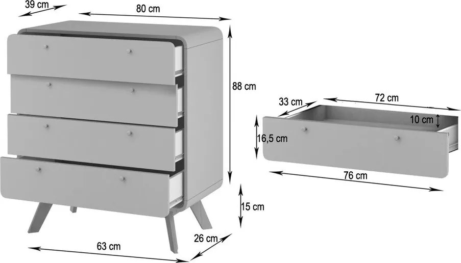 Cassettiera bianca effetto rovere 80x88 cm Caitlin - Støraa