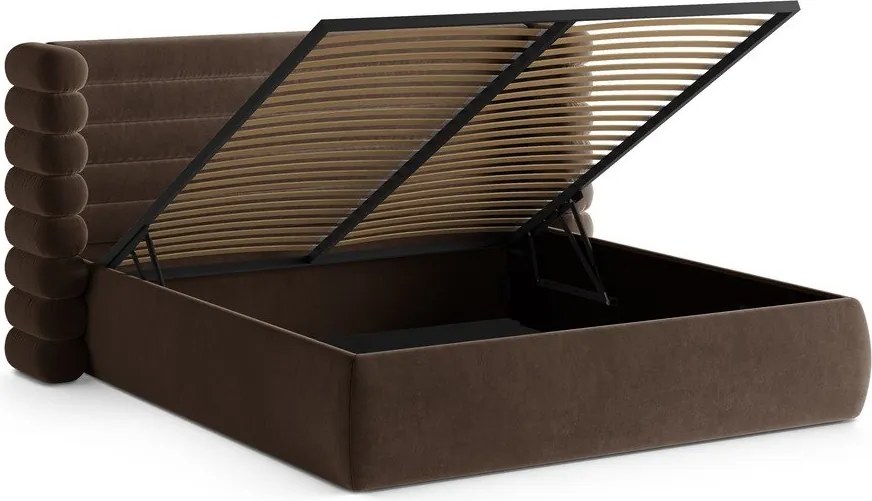Letto matrimoniale imbottito marrone con contenitore con rete inclusa 160x200 cm Mount – Micadoni