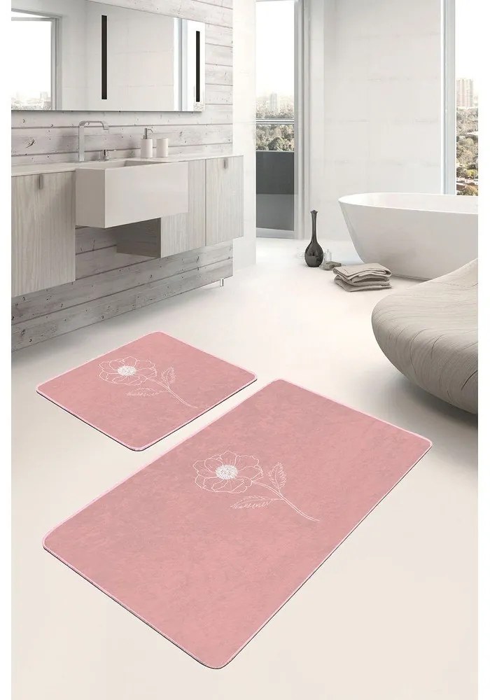 Set di tappetini per il bagno in velluto rosa 2 pz 60x100 cm – Mila Home
