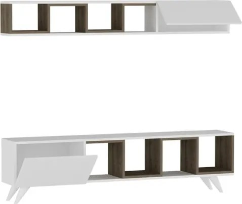 Mobile TV Con Piedini 180 Cm Con Mensola Superiore Priscilla Bianco E Noce