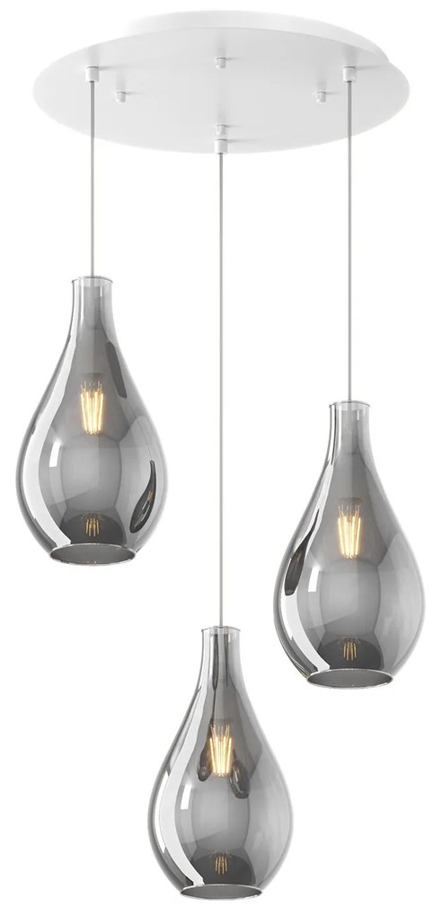 Lampadario Contemporaneo Drop 2.0 Metallo Bianco Vetro Fumè 3 Luci E27