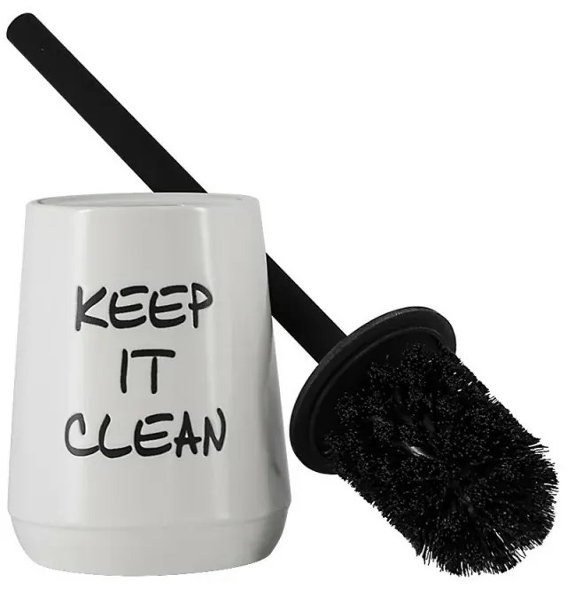 Portascopino da appoggio linea Wash in ceramica bianco con scritte nere