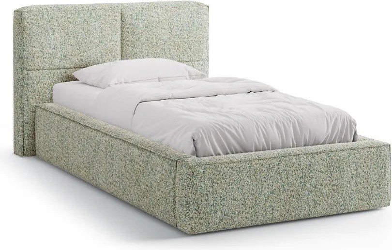 Letto singolo imbottito verde con contenitore con rete inclusa 90x200 cm Darren – Micadoni