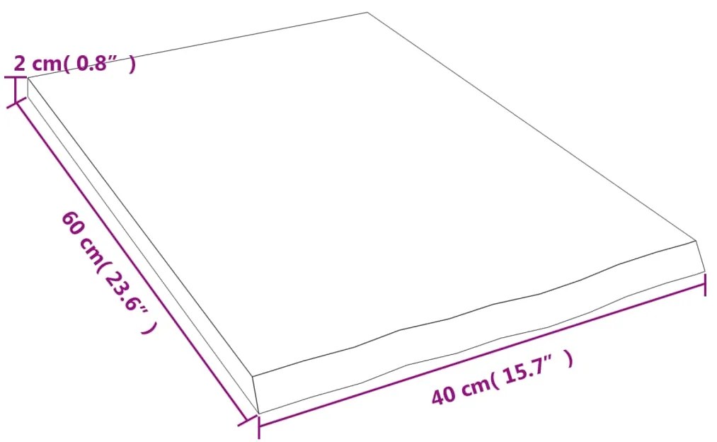 Ripiano a parete 40x60x2 cm legno massello rovere non trattato