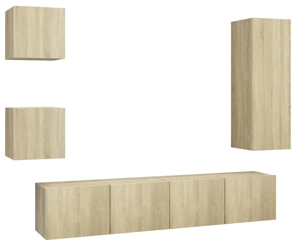 Set di mobili tv 5 pz rovere sonoma in legno multistrato