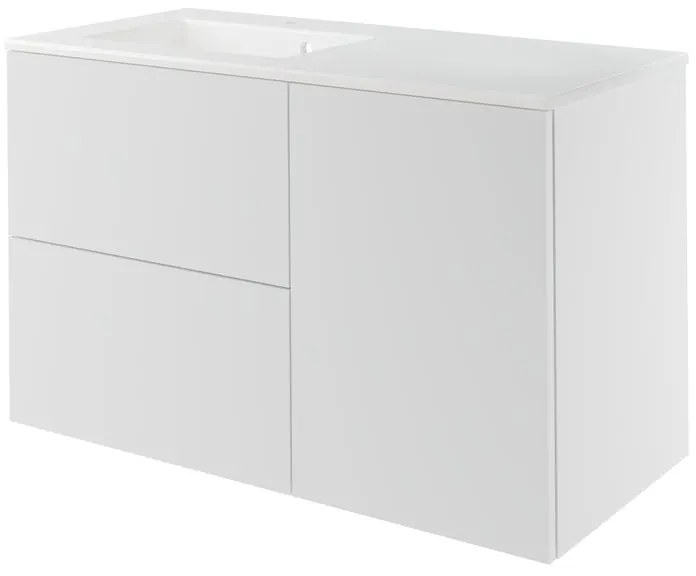 Mobile da bagno sospeso sotto lavabo L 105 x H 50.2 x P 45.3 cm bianco opaco, 2 cassetti Neo, Maniglie acquistabili separatamente