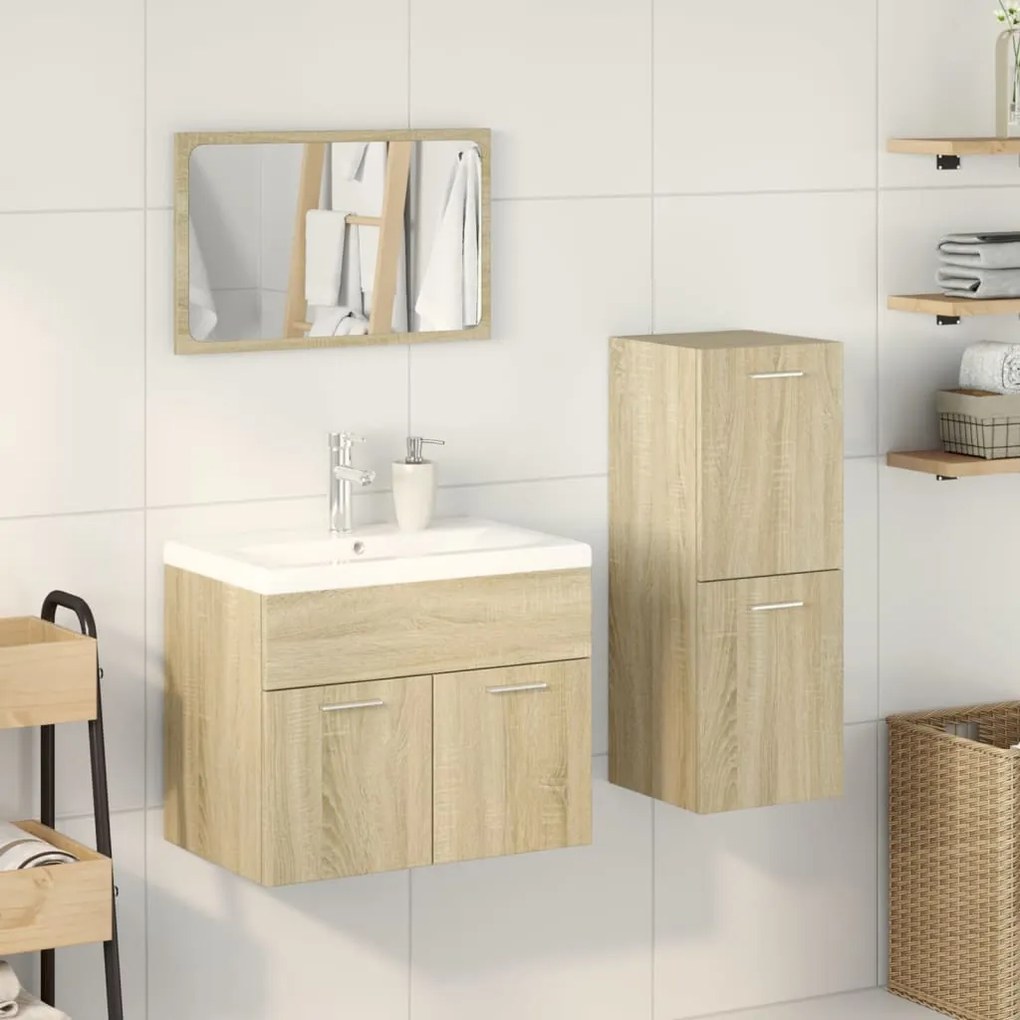 Set mobili da bagno 4 pz rovere sonoma in legno multistrato