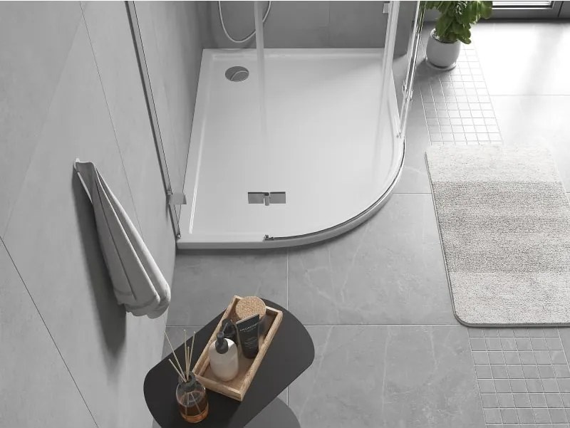 Mexen Flow piatto doccia semicerchio asimmetrico slim destro 100 x 80 cm, bianco lucido - 46Q108010R