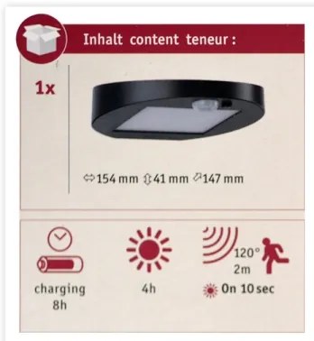 Paulmann 94246 - LED/1,2W IP44 Lampada solare da esterno con sensore RYSE 3,7V