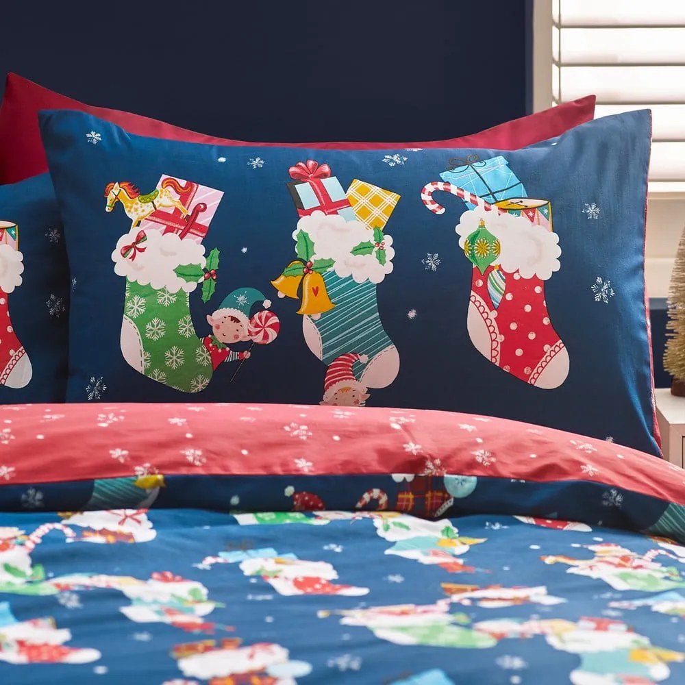 Set copripiumino e federa da bambini rosso e blu per letto matrimoniale 200x200 cm Christmas Elves – Catherine Lansfield