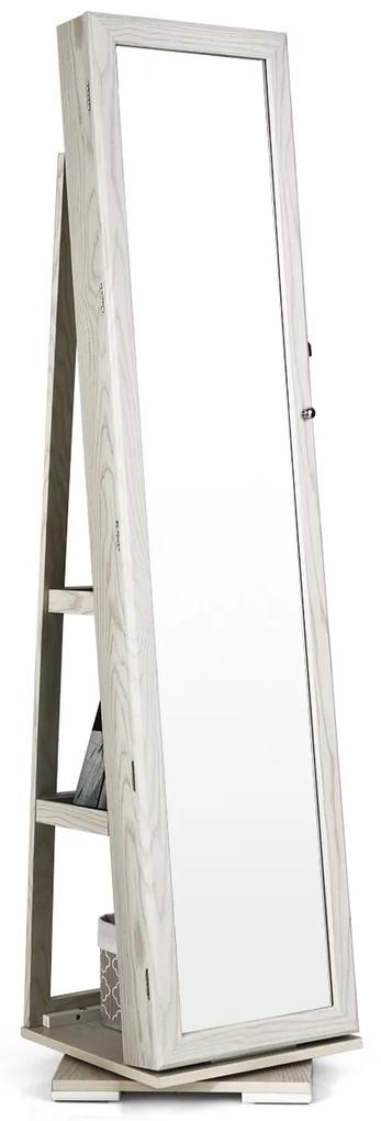 Costway Armadio portagioielli girevole a 360° con specchio, Organizer gioielli 2 in 1 a figura intera, Bianco