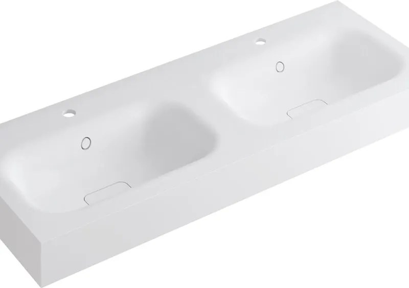 Lavabo a incasso rettangolare doppia vasca L 120.5 x H 15 x P 46 cm in resina bianco opaco