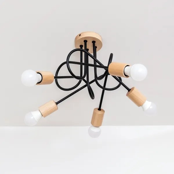 Lampadario a plafone OXFORD 5xE27/15W/230V, finitura pino/nero