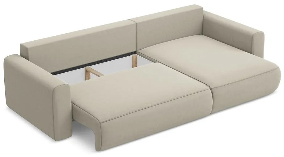 Divano angolare beige allungabile/con contenitore (con penisola a destra/con chaise lounge) con rivestimento in velluto Kapua – Makamii