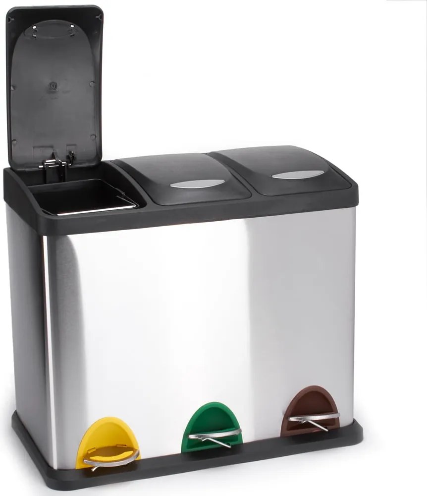 Cestino per la spazzatura color argento opaco in acciaio per raccolta differenziata/con pedale 3x8 l Tri Selectif – MSV