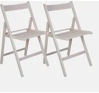 Set di 2 Sedie pieghevoli moderne in legno, per balcone o giardino, cm 42x48h79, Seduta h cm 47, colore Bianco