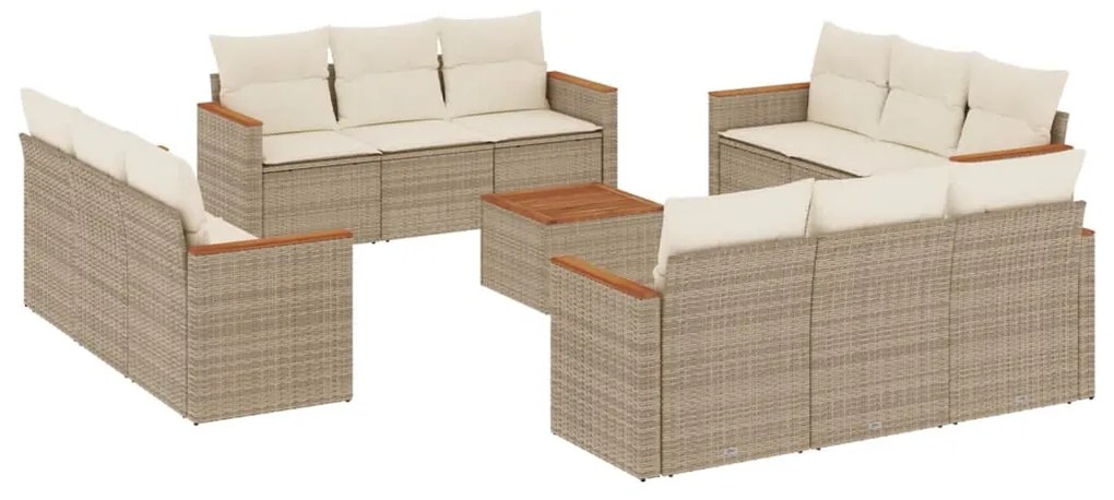 Set Divano da Giardino 13 pz con Cuscini Beige in Polyrattan