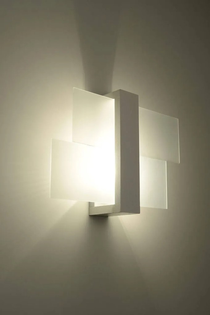 Applique da Soffitto in Legno e Vetro FENIKS 1 E27 Bianca da Interno