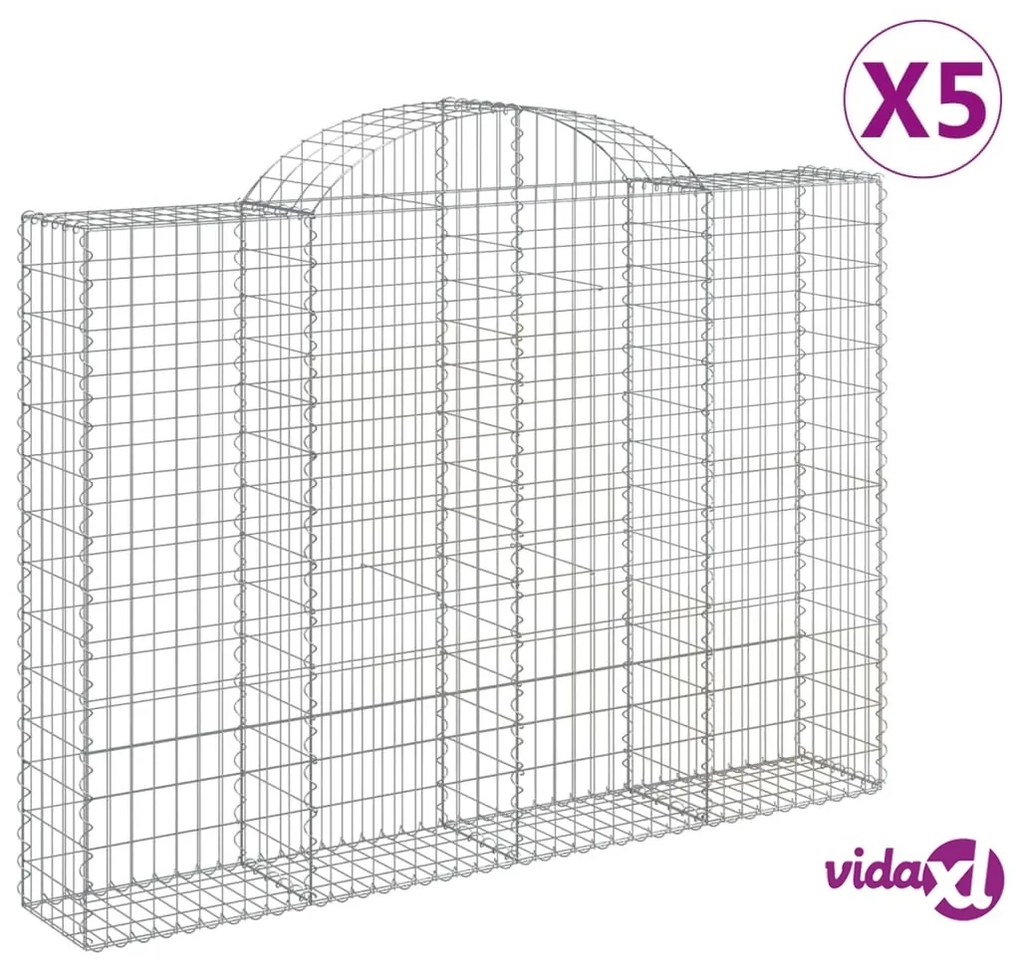 vidaXL Cesti Gabbioni ad Arco 5 pz 200x30x140/160 cm Ferro Zincato