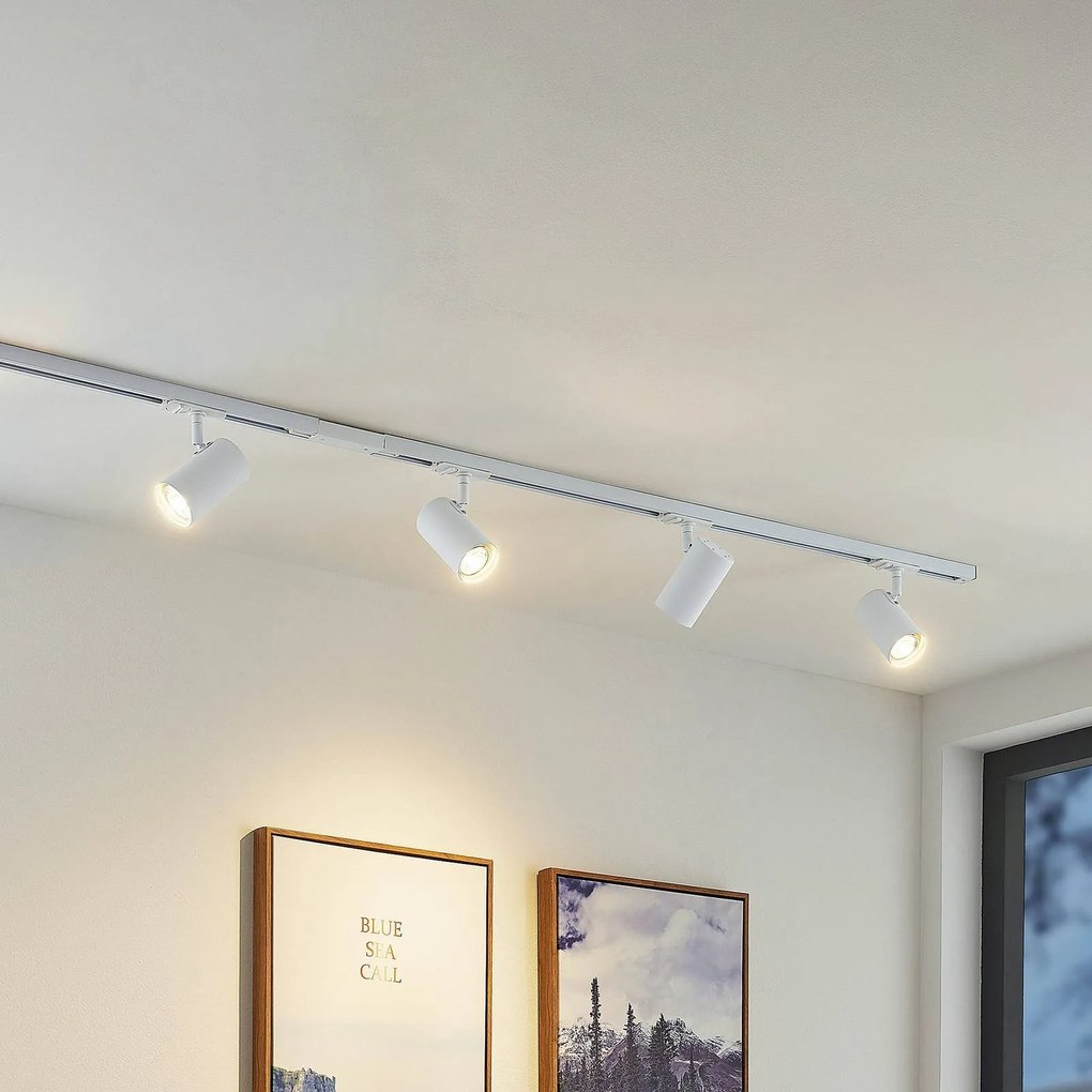 Sistema a binario Lindby Linaro, GU10, 4 luci, bianco, Ø 6 cm Linaro Lindby, dimmerabile, Bianco / Opale, Corridoio, Metallo, Moderno