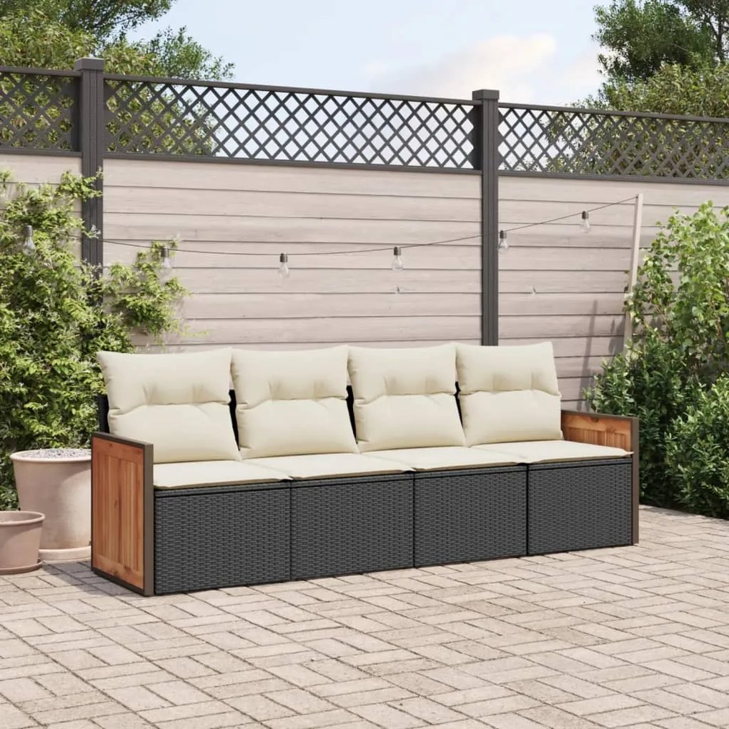 Set divani da giardino 4 pz con cuscini nero in polyrattan