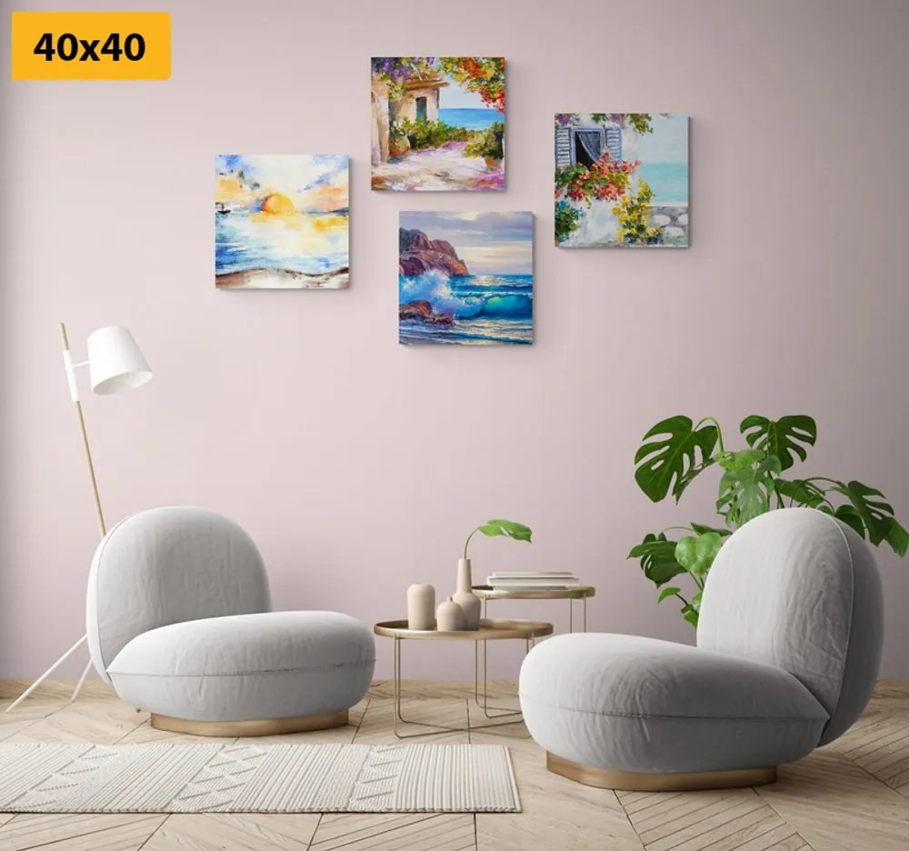 Set di quadri – Tocco di mare in imitazione di pittura a olio