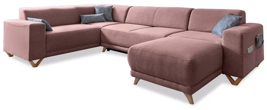 Divano angolare rosa allungabile e con contenitore (penisola a sinistra/a U) Classy Sophie – Miuform