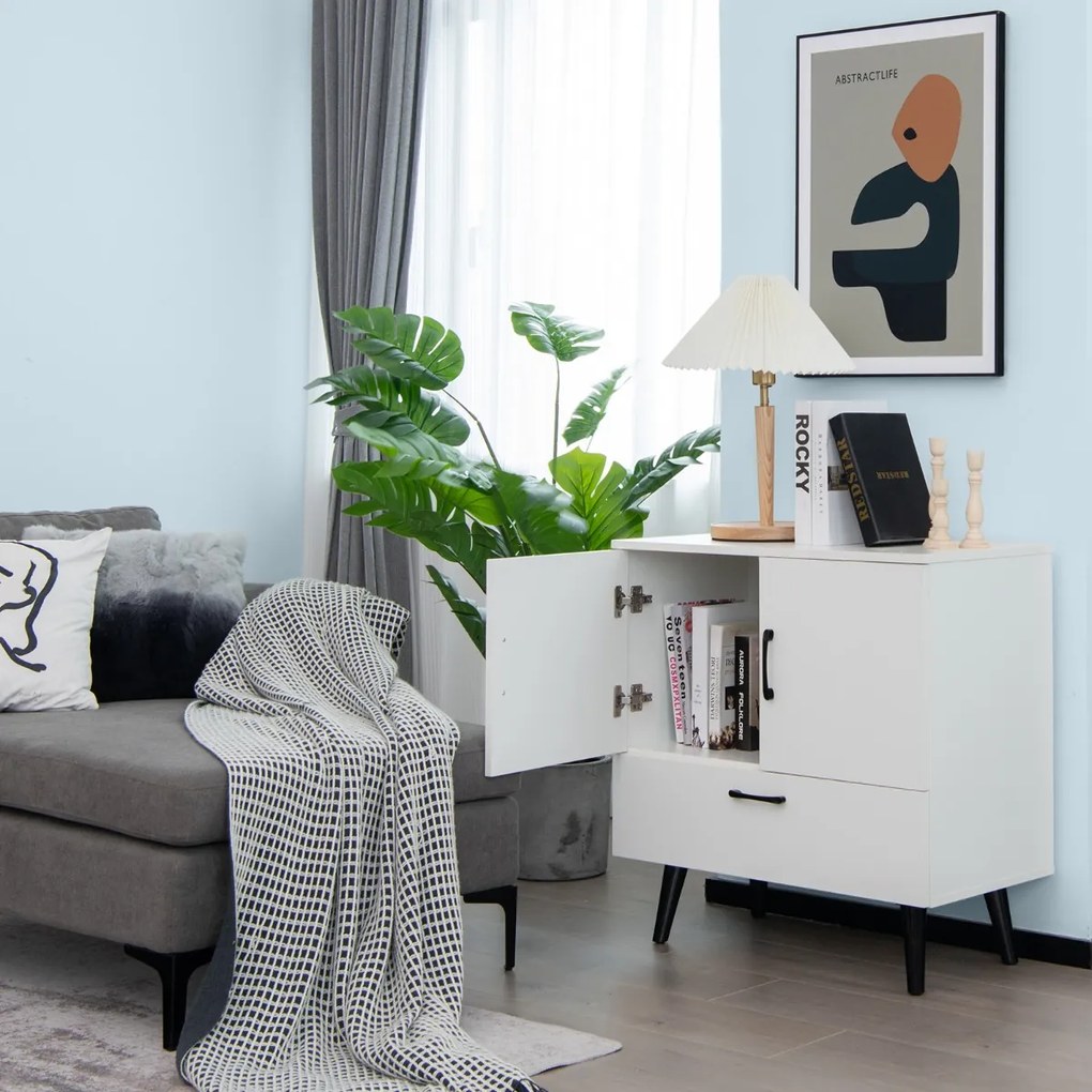 Costway Mobiletto portaoggetti moderno per soggiorno e ingresso, Credenza da buffet con 2 ante e 1 cassetto Bianco