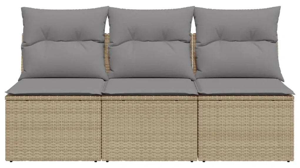 Divano da giardino con cuscini a 3 posti beige in polyrattan