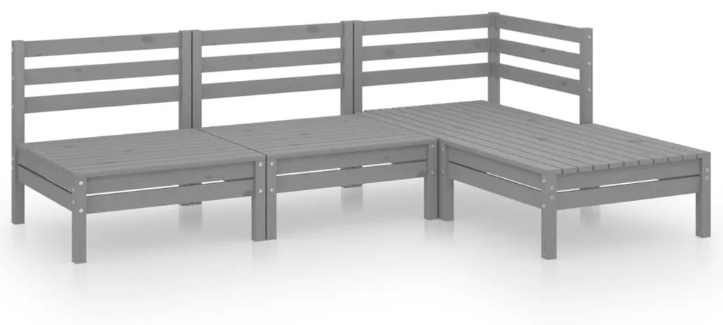 Set divani da giardino 4 pz in legno massello di pino grigio