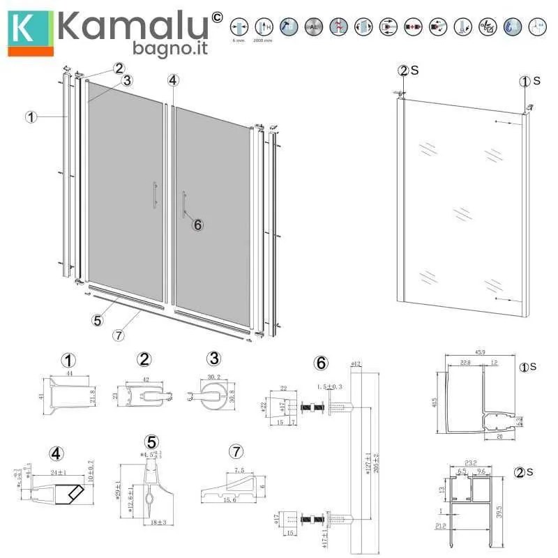 Kamalu - box doccia 70x90 nero apertura saloon altezza 200h | ks2800as