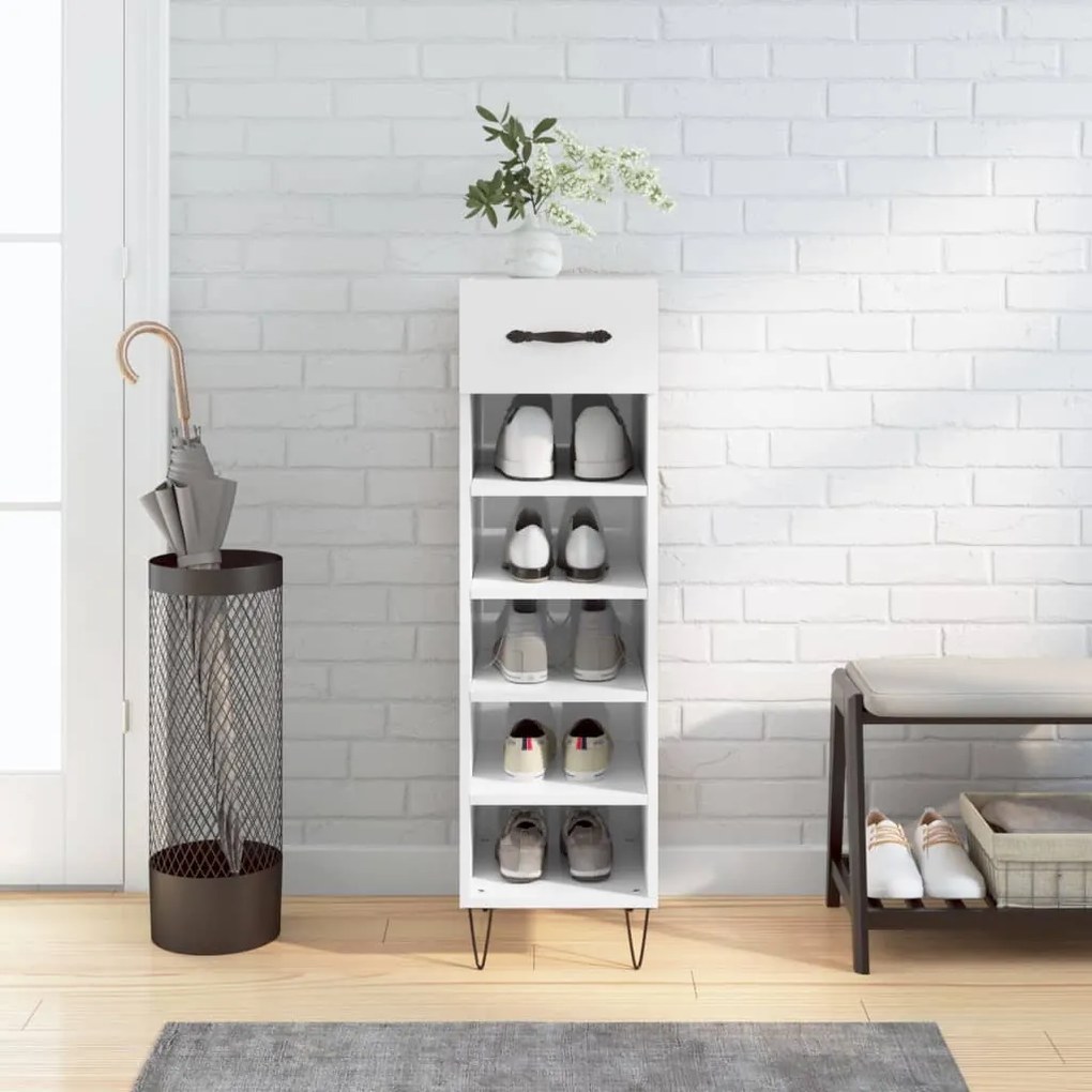 Scarpiera Bianco Lucido 30x35x105 Cm İn Legno Multistrato /