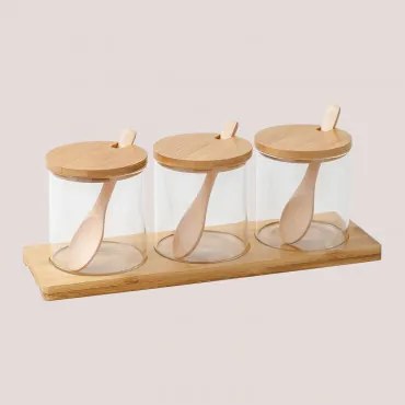 Set di 3 barattoli portaspezie in vetro con cucchiaio Abdon - Sklum