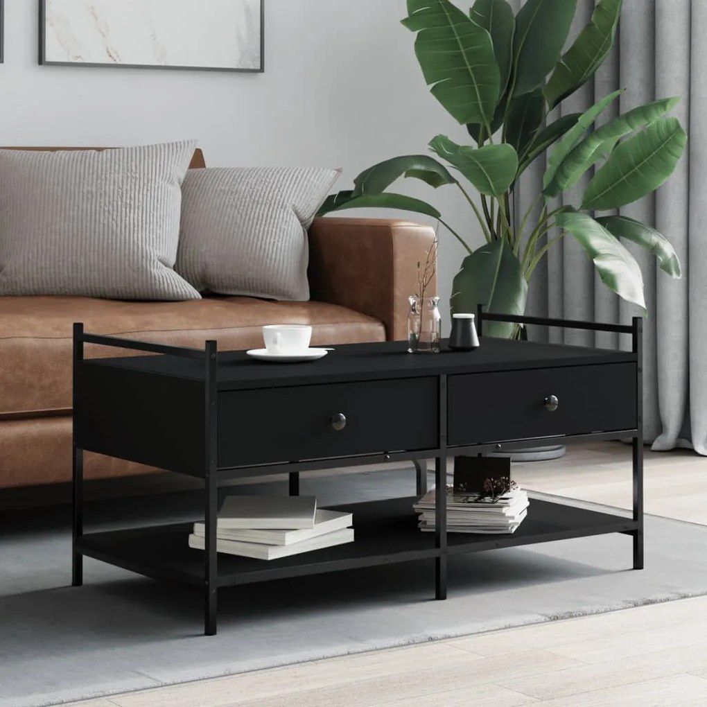 Tavolino Da Salotto Nero 99x50x50 Cm İn Legno Multistrato /
