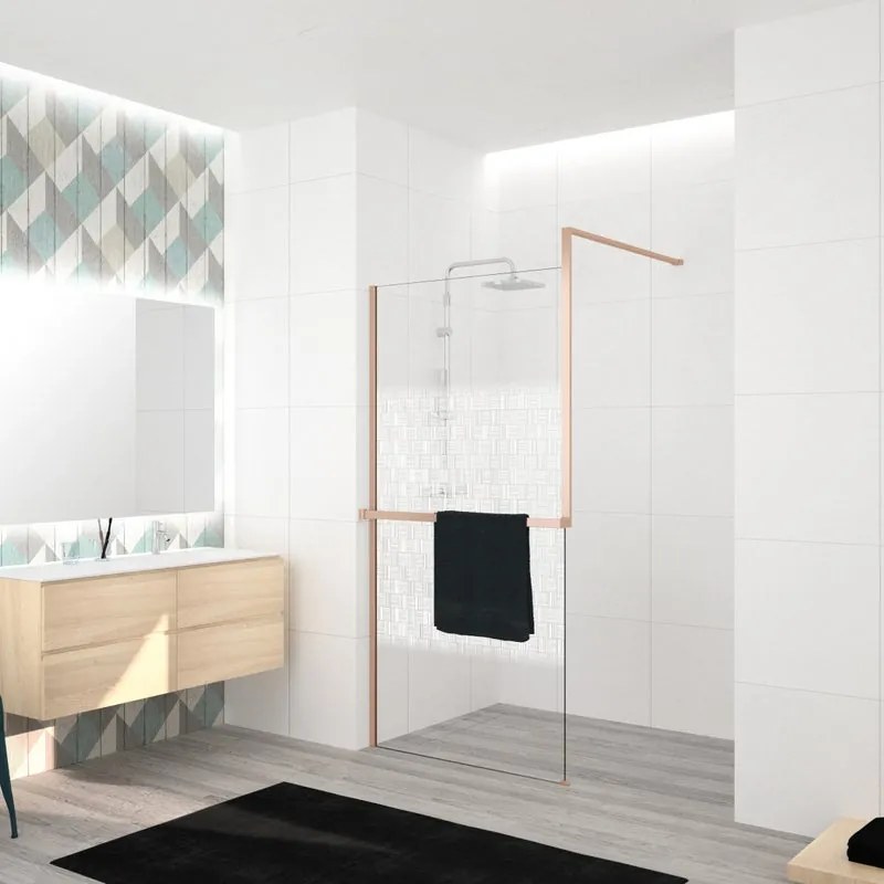 Box doccia walk-in Elidesign, vetro serigrafato 8 mm, L max 160 cm x H 200 cm, profilo dorato