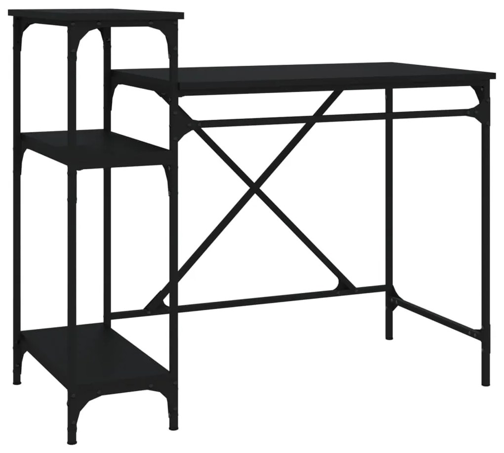 Scrivania ripiani nera 105x50x90 cm legno multistrato e ferro