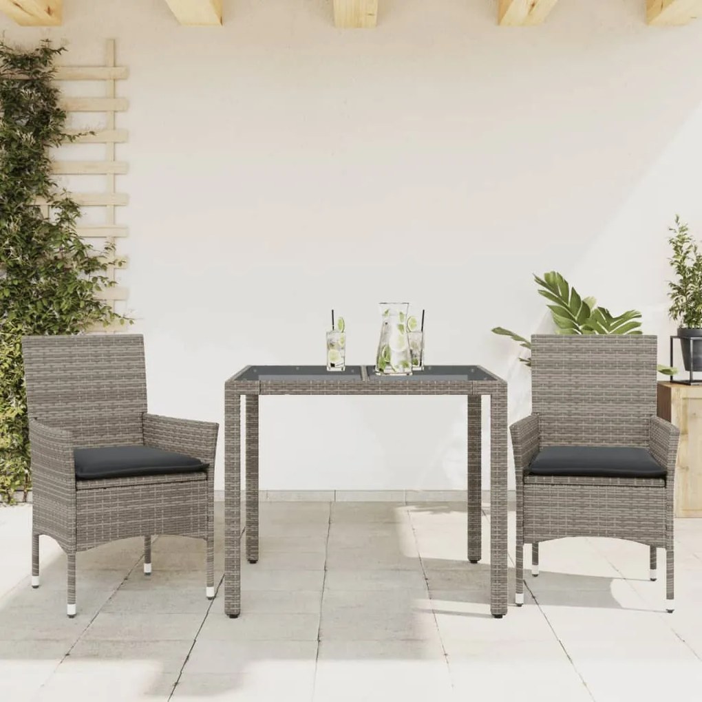 Set Da Pranzo Da Giardino 3pz Con Cuscini İn Polyrattan E Vetro /