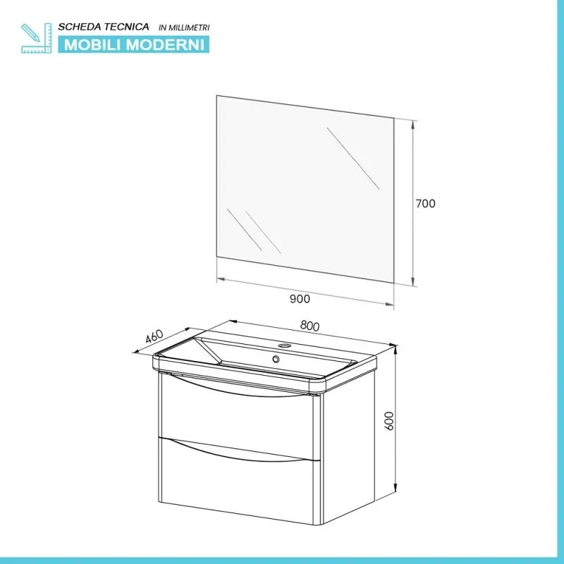 Mobile bagno sospeso 80 cm bianco lucido con specchio reversibile Zen