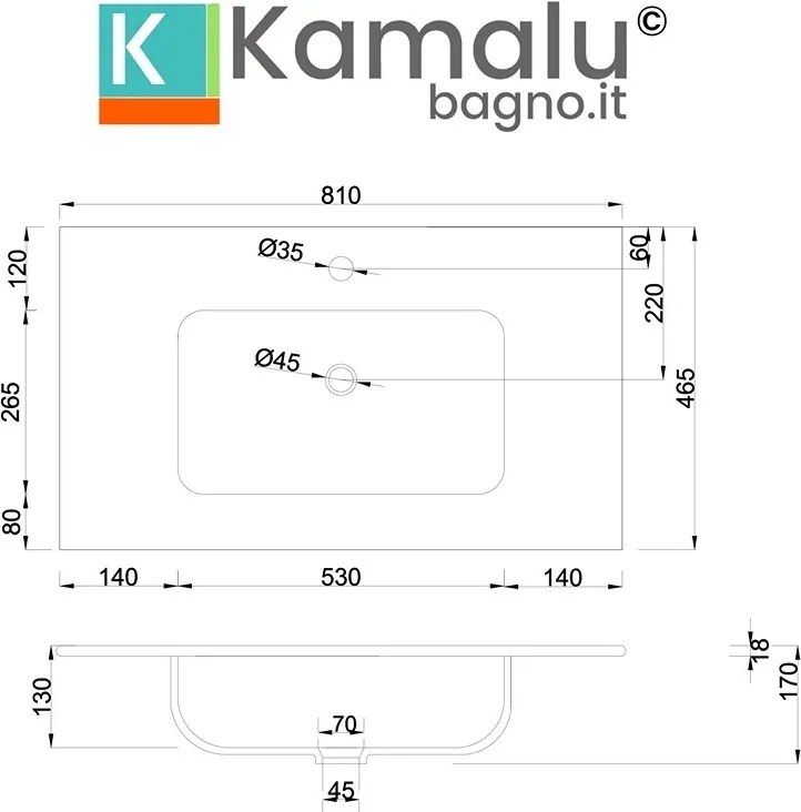 Kamalu - Mobile bagno 80 cm lavabo integrato legno chiaro | KAM-HR80