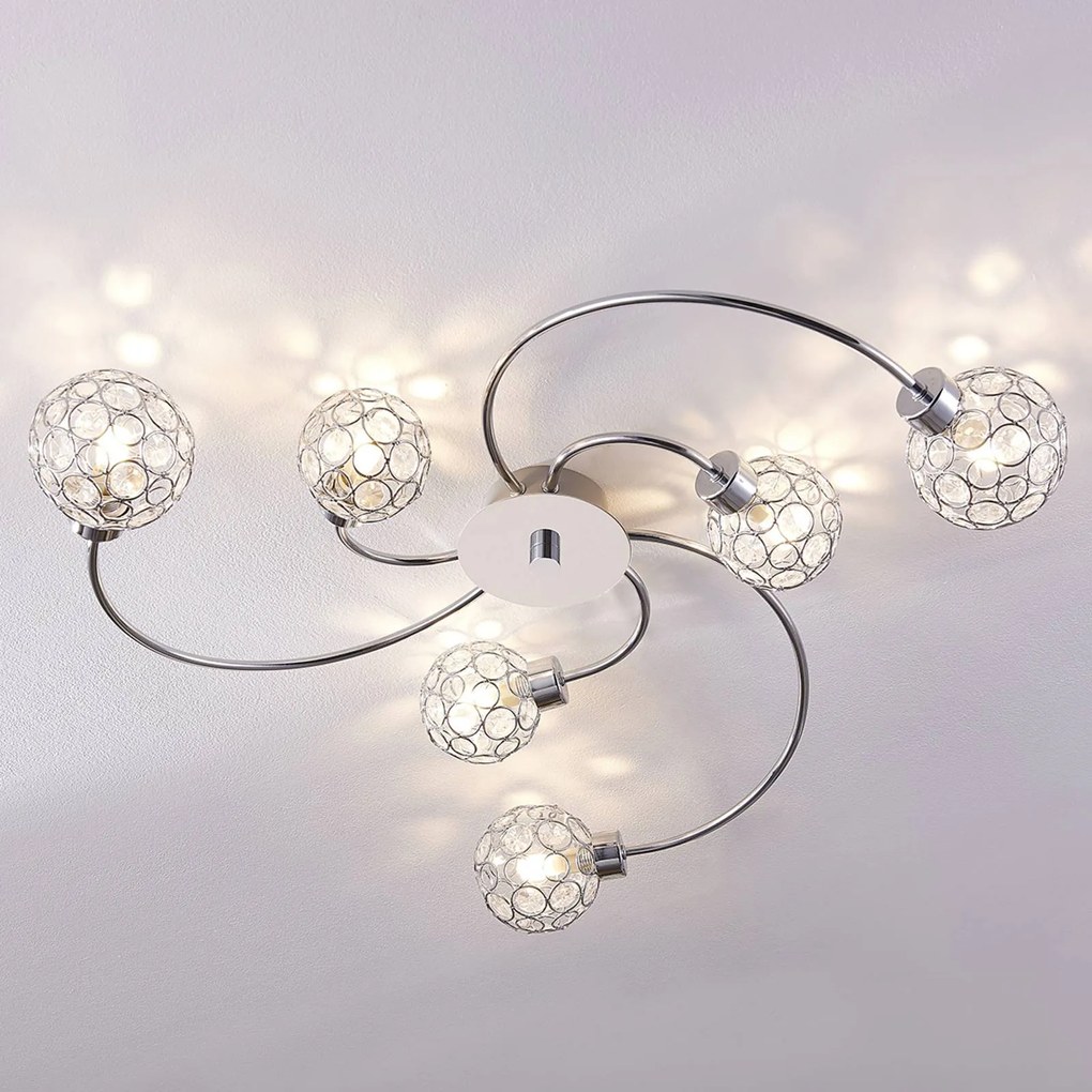 Plafoniera soffitto Tyron Lindby, dimmerabile, Cromo / Argento, Soggiorno / Sala da pranzo, Metallo, Moderno, Plafoniera