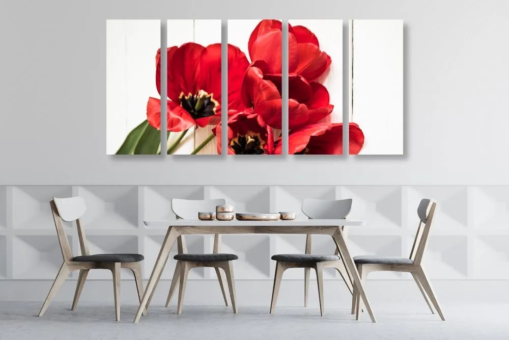Quadri 5 pezzi – Tulipani rossi in fiore