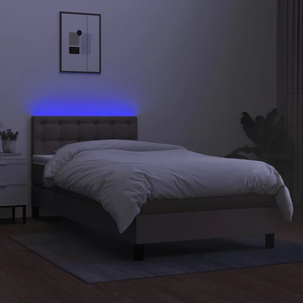 Letto a Molle con Materasso e LED Tortora 80x200 cm in Tessuto