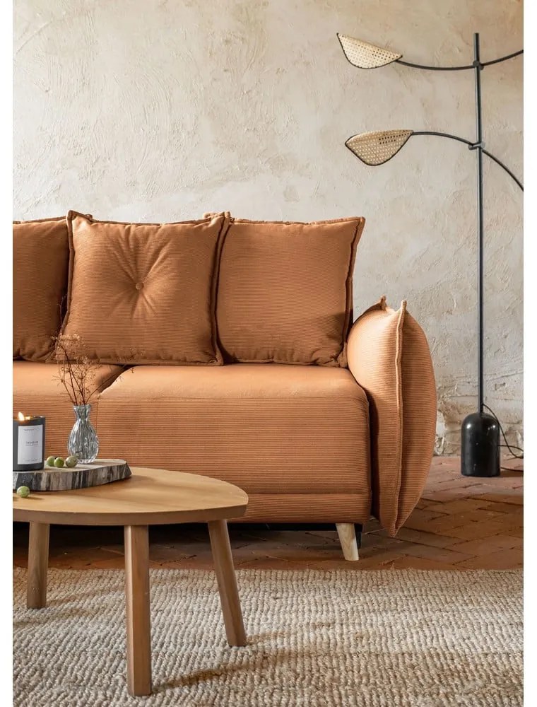 Divano letto in velluto a coste color mattone (angolo sinistro) Lazy Lukka - Miuform