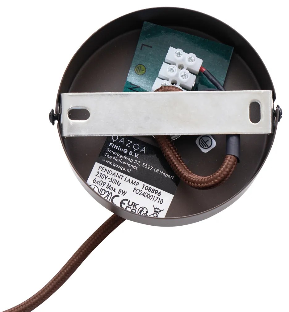 Lampada a sospensione Hotel Chic bronzo scuro con vetro bronzo 6 luci - Monaco