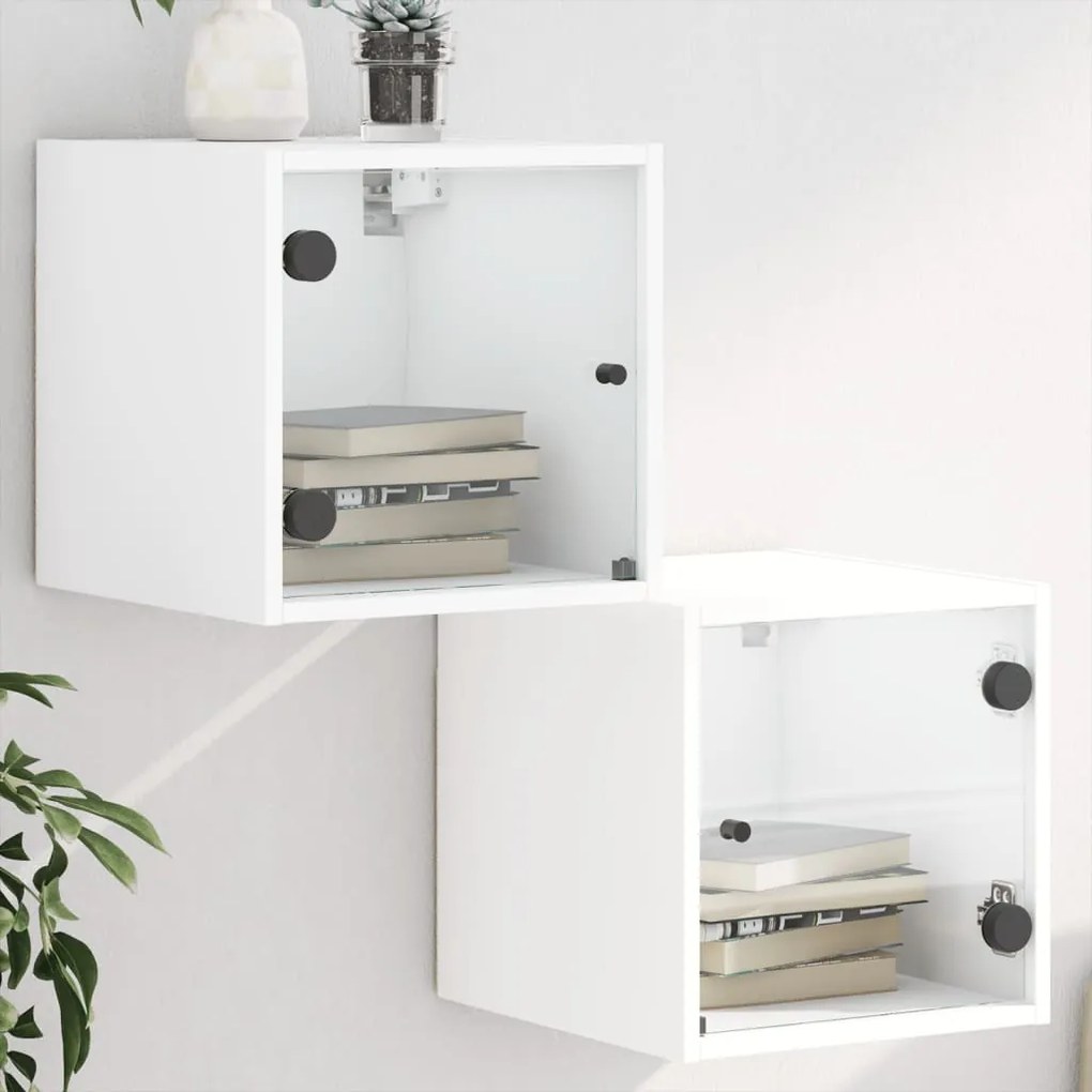 Comodini Con Ante İn Vetro 2pz Bianco 35x37x35 Cm /