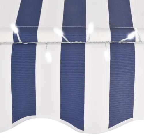 Tenda da Sole Retrattile Manuale con LED 400 cm Blu e Bianco